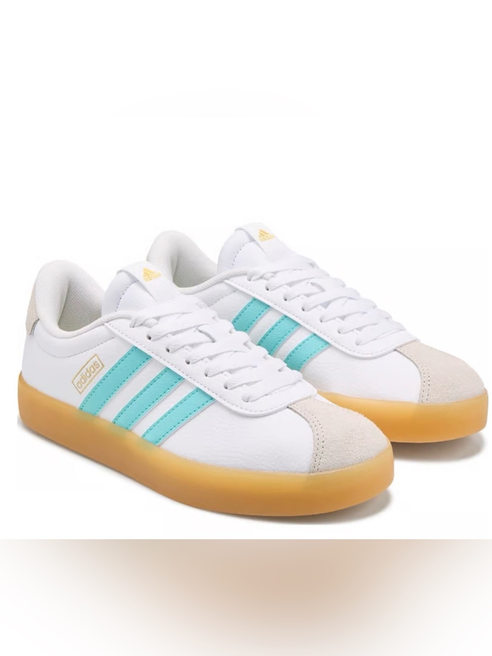 NWT Adidas VL Court Sneakers white turquoise tennis shoes 9